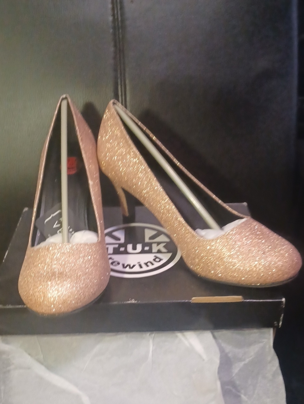 TUK Rewind Glitter Heels. Dusty Rise Pink. Brand New In Box. Size US11 UK 9
